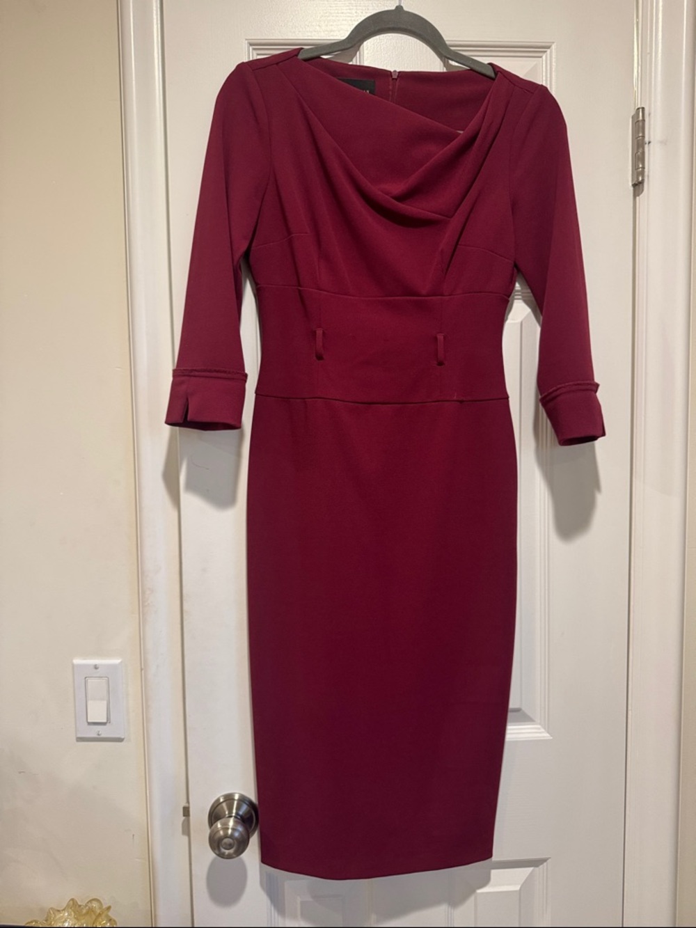 Donna Morgan Burgundy Long Sleeve Cowl Sheath Dress